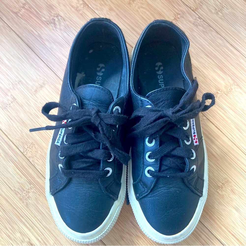 Superga black leather sneakers shoes